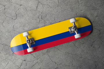 Skateboard with the flag of Colombia 3D Rendering