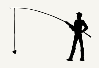 Obraz premium Vector drawing. Man catching fish