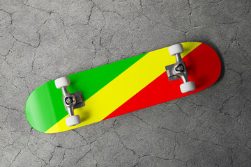 Skateboard with the flag of Congo 3D Rendering