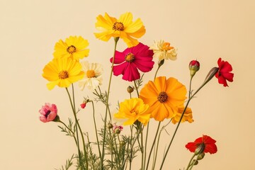 Obraz premium Vibrant bouquet of cosmos and other flowers in pastel colors.