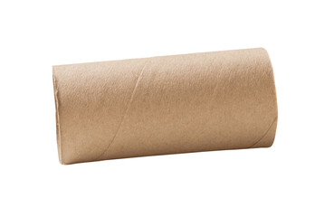 Side view of one tissue paper core or toilet paper tube after used out of paper isolated on white background with clipping path