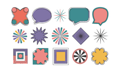 Modern vector illustration of a colorful set of geometric abstract shapes, easily editable.