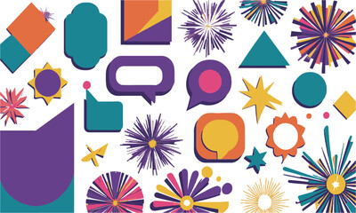 Modern vector illustration of a colorful set of geometric abstract shapes, easily editable.