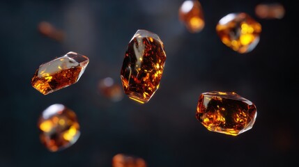 Floating Amber Stones with Intricate Inclusions