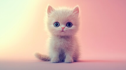 Fototapeta premium Fluffy cream kitten, soft focus, pastel colors