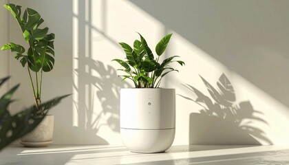 Sunlit Serenity Plants in Modern White Pots