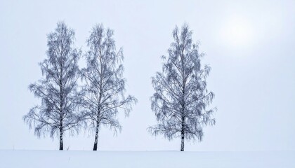 Winters Embrace Frosted Birches in a Snowy Field