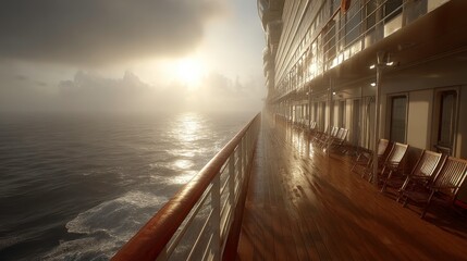 Fototapeta premium Misty Sunrise on a Cruise Ship Deck