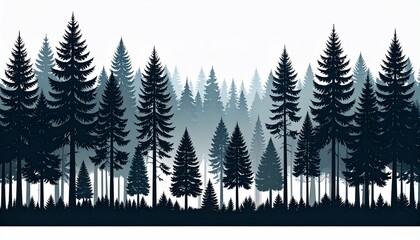 Obraz premium Misty Evergreen Forest Silhouette on White