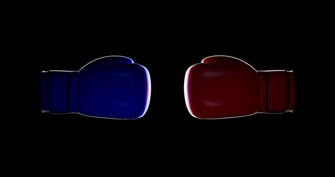 Red and blue boxing bloves colliding in three different ways