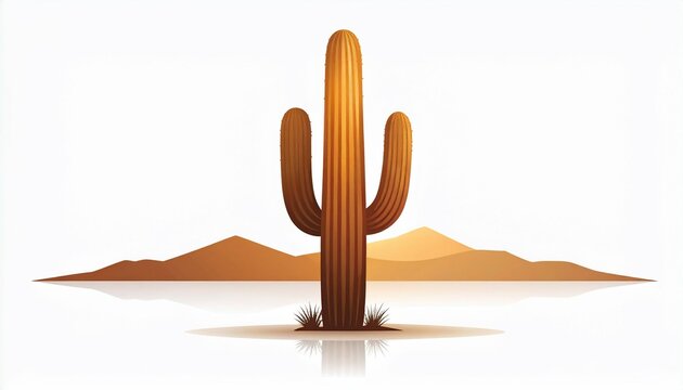 Desert Silhouette Saguaro and Mountains in Warm Tones
