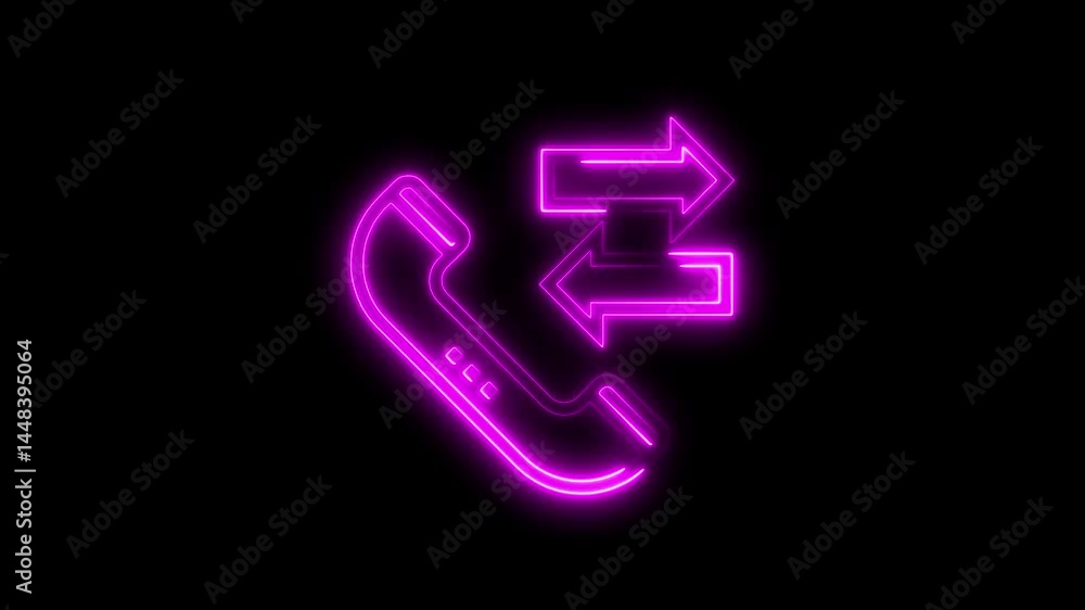 Poster Animated neon phone icon with arrows representing communication process in black background