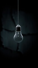 Photorealistic hanging light bulb in dark cinematic background – ideal for conceptual visuals, innovation campaigns, design mockups, or industrial-style branding projects