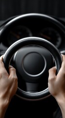 Hands Gripping a Car Steering Wheel