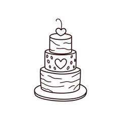 Three-tier wedding cake, line art, black and white, for invitations