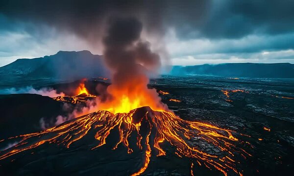 Volcano eruption landscape