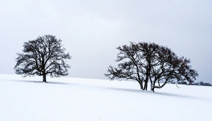 Winter Solitude Two Trees in a SnowCovered Field