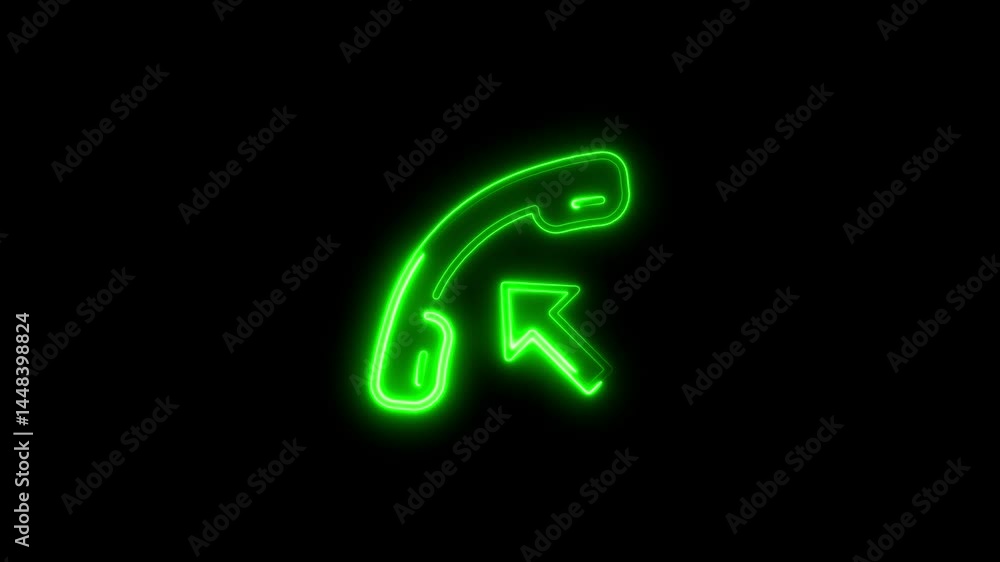 Poster Animated green glowing phone icon with arrow on black background seamless loop