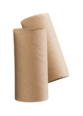 Side view of two tissue paper cores or toilet paper tubes in stack isolated with clipping path in png file format