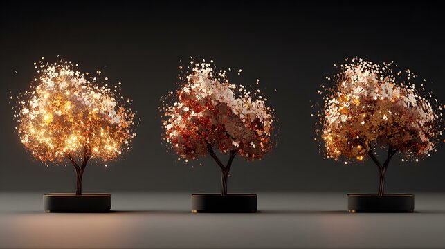 trees with leaves shaped like cryptocurrency symbols