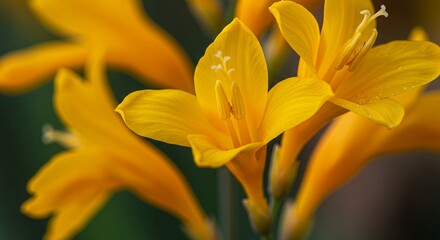 Fototapeta premium Close-up of Bright Yellow Flower Blooming in Natural Light