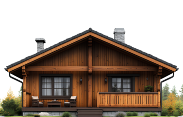 Cite a wooden cabin house front view icon isolated on a transparent background