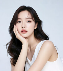 Beautiful young beauty salon, skin care products advertising model portrait, Asian female, Korean, Japanese, Chinese female models