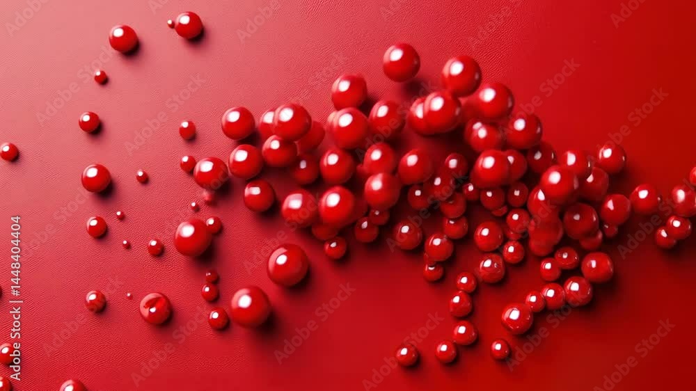 Poster red spheres cascading across a vibrant surface for dynamic movement effects