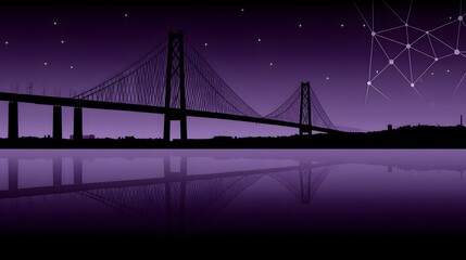 Fototapeta premium bridges connecting islands in a radiant neon sea