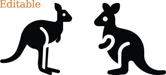 minimalist kangaroo silhouettes in black. simple vector-style kangaroos with a white background. editable kangaroo design with bold shapes.