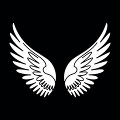 bird and angelic wings in line art cartoon style, black vector, hand-drawn sketches