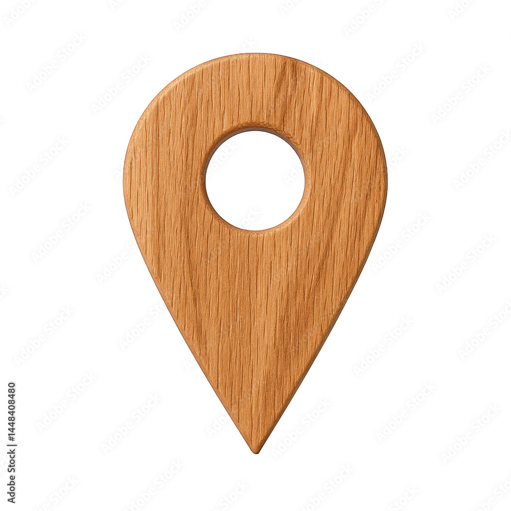 Poster a minimalist wooden map marker featuring a precise circular cutout, embodying simple navigation and 
