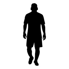 Soccer player leaves the stadium silhouette. Vector image