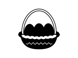 Elegant Easter Egg Basket Vector – Intricate Black and White Line Art Illustration for Religious Holiday, Spring Decor, and Seasonal Design Projects.