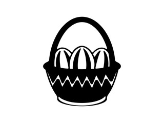 Elegant Easter Egg Basket Vector – Intricate Black and White Line Art Illustration for Religious Holiday, Spring Decor, and Seasonal Design Projects.