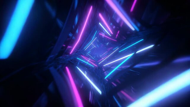 Vibrant Tunnel of Neon Lights in Futuristic Corridor