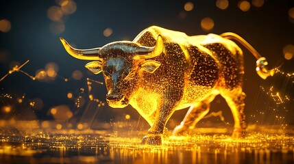 Shining golden bull sculpture showcasing confidence in financial growth generative ai