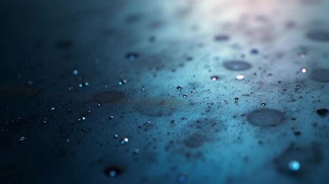 Water droplets on a dark blue surface, perfect for backgrounds, wallpapers, design elements, naturethemed projects, and beauty products marketing materials.