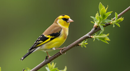 A Goldfinch Perched on a Branch in Spring