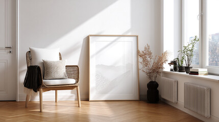 Modern living room featuring a cozy chair and natural light for a serene atmosphere