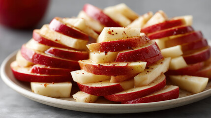 Beautifully sliced apple wedges displayed in a fan arrangement showcasing freshness and simplicity.