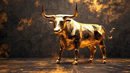 Majestic metallic gold bull figure symbolizing confidence in financial gains generative ai