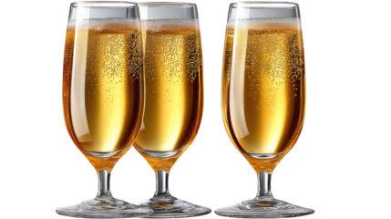 Three Sparkling Glasses: A trio of elegant glasses, each filled with effervescent liquid, stands ready to bring an element of sophistication to celebrations.