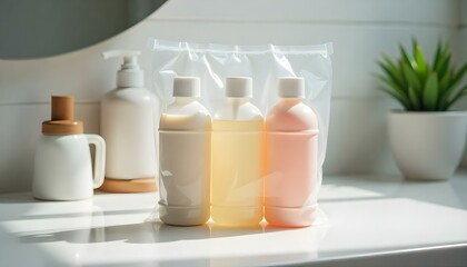 bottles of cleaning product isolated on white background