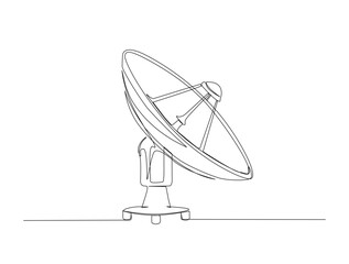 Parabolic antena disc in single line draw illustration. Continuous one line drawing of Satellite disc. Editable stroke.