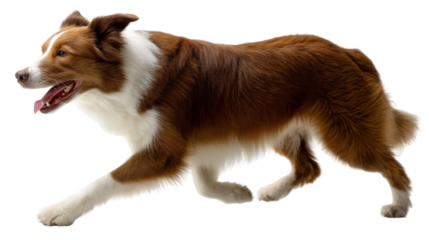 Dynamic Run: A vibrant, expertly-captured shot captures a sleek, athletic collie dog in mid-stride, showcasing its powerful muscles, agility, and the unbridled joy of free movement. 