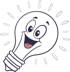 Cartoon Bulb Caracter Vector Illustration With Happy Face In White Background