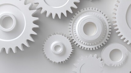 White Gears Interlocking on a Plain Background