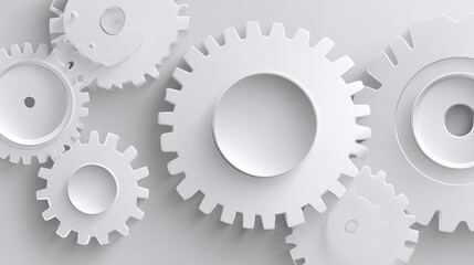 White Gears Interlocking on a Light Background
