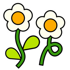 Simple white flowers. Pop retro Groovy flower. Cute daisy flower doodle.